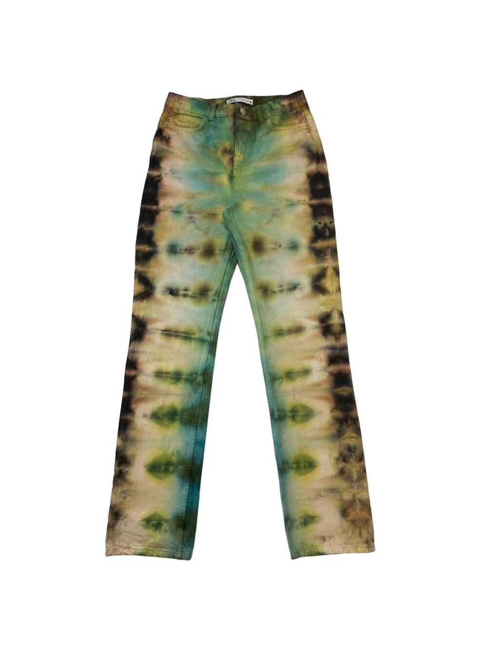 Zara cotton jeans rich shades tie dye straight leg women Size 6 Festival Boho